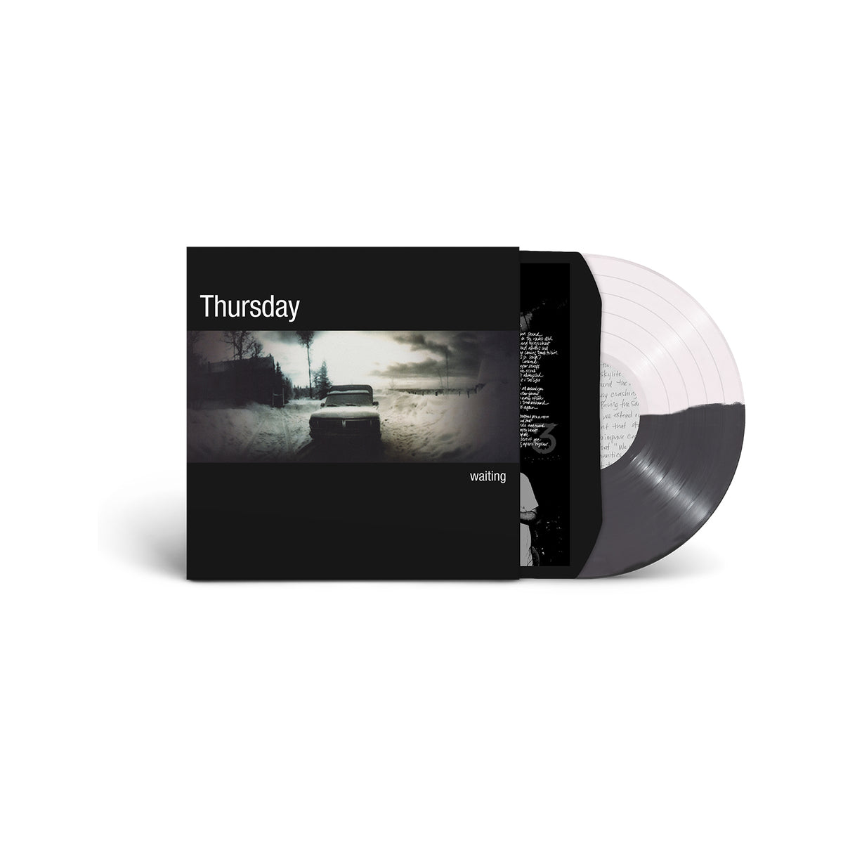 A Thursday vinyl from Velocity Records, featuring a dark, blurry car on a snowy road under cloudy skies, with Thursday and the album title in bold white text on the cover.