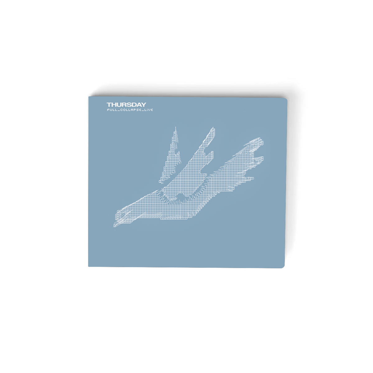 A blue album cover features a white pixelated bird in flight, with THURSDAY and FULL COLLAPSE/FAILURE in small white text. Limited Edition CD release: Thursday Full Collapse Live (Brand: Thursday).