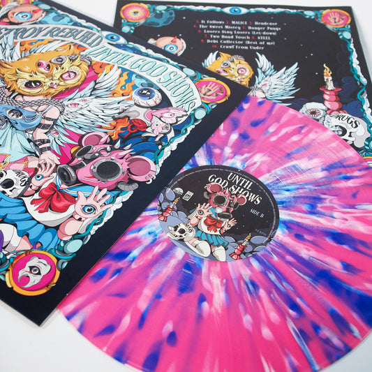 D.R.U.G.S. • Until God Shows • Transparent Pink with Blue & White Splatter vinyl record